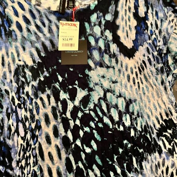 NEW Cynthia Rowley 1XL Top Tunic Animal Print Blue White NEW - Picture 4 of 13